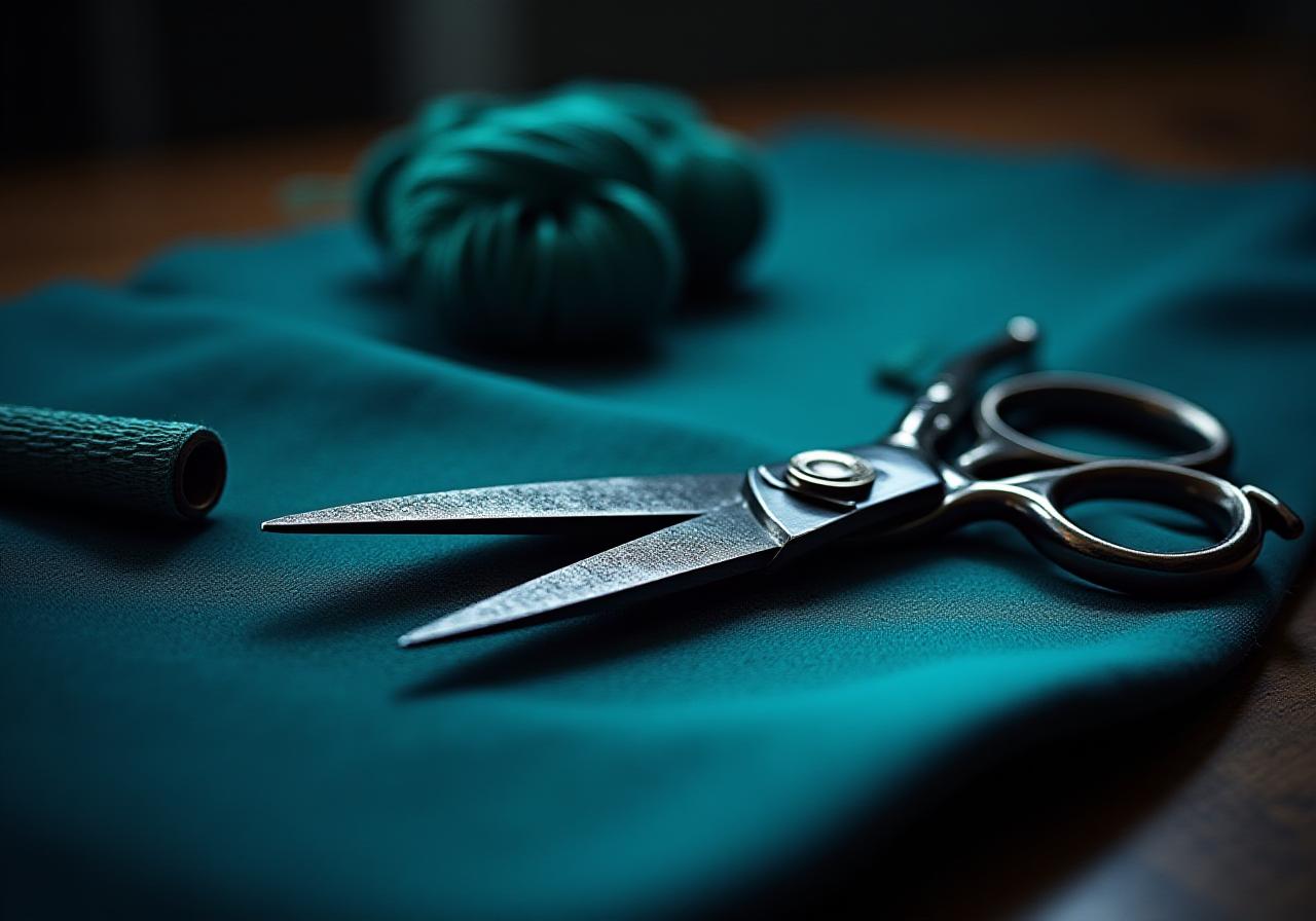 Bespoke tailoring tools on a dark workbench